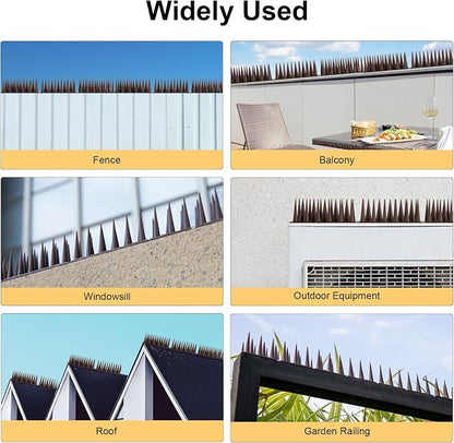 OFFO Bird Spikes for Pigeon Woodpecker Crow, Covers 45.1 Feet(13.7m), Outdoor Use for Balcony Patio Window, Easy to Install, Brown