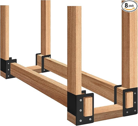 Firewood Log Storage Rack Bracket 8 Pack,Fireplace Wood Storage Holder,Indoor Outdoor Adjustable Heavy Duty Powder Coated Steel Holder with Wood Screws