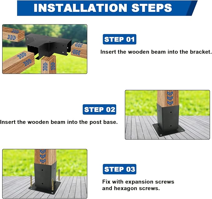 Pergola Gazebo Brackets Kit Nopwer - 4-Way Right Angle Corner Bracket for 4x4 Inch Wood Beams