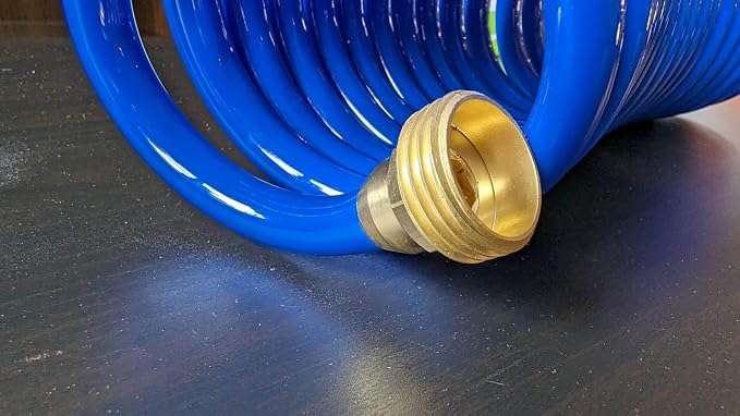 SANFU PU Recoil Garden Water Hose 3/8"ID(9.5 x 12.7mm) x 10ft Premium with 3/4"Inch Brass Fittings Retractable, Compact, Outdoor Patio Hose Marine&Boat, Blue(10')