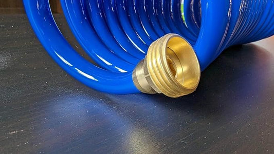 SANFU PU Recoil Garden Water Hose 3/8"ID(9.5 x 12.7mm) x 10ft Premium with 3/4"Inch Brass Fittings Retractable, Compact, Outdoor Patio Hose Marine&Boat, Blue(10')