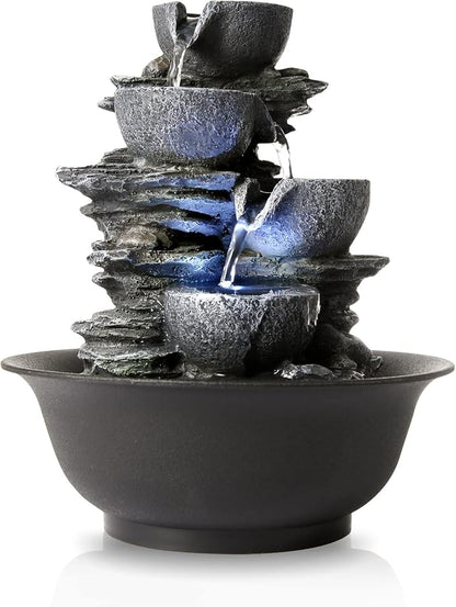 Tabletop Water Fountain Indoor Waterfall Fountains Stacked Rocks Water Feature Feng Shui Zen Meditation Relaxation Desktop Fountain for Home and Office Indoor Spaces Decor (Style 15)