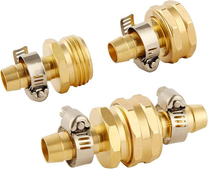 4 Set Brass Garden Hose Repair Connector Kit with Clamps, Fit for 1/2" Garden Hose Fitting,1/2'' Barb x 3/4'' GHT Garden Hose Adapter/Fittings, Water Hose Repair Kit