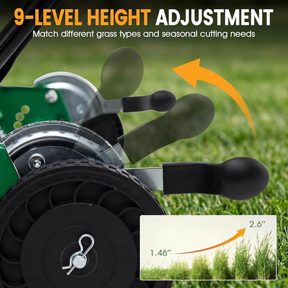 Goplus 18 Inch Push Reel Lawn Mower, 5-Blade Manganese Steel Manual Grass Cutter, 4-Position Adjustable Height, Removable Grass Catcher, Quiet No-Motor Walk-Behind Mower for Yard, Lightweight