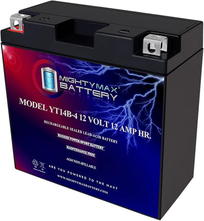Mighty Max Battery YT14B-4-12 Volt 12 AH, 115 CCA, Rechargeable Maintenance Free SLA AGM Motorcycle Battery