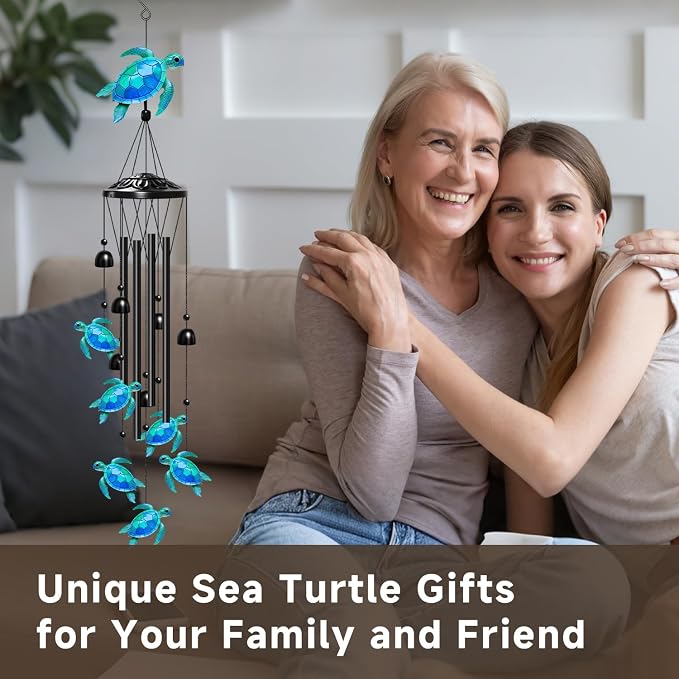 Sea Turtle Wind Chimes for Outside, Turtle Gifts for Women/Men/Mother/Father, Metal Windchimes for Birthday/Christmas/Thanksgiving, Turtle Decor for Patio, Garden,Yard, Home