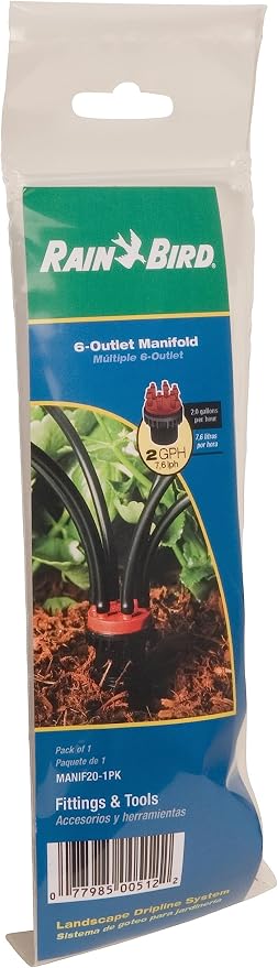Rain Bird MANIF21PK Drip Irrigation 6-Port Manifold, 2 Gallon Per Hour Flow Rate Per Port