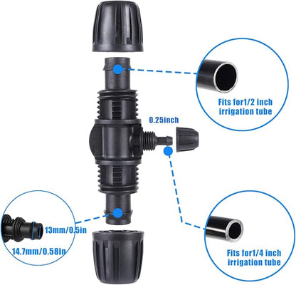 Locked Barbed Tee Connectors,1/2 Inch to 1/4 Inch Irrigation Tubing Fittings Kit for (1/2'' ID x 0.60''-0.63'' OD) 16mm Drip Tubing (20 Pcs Barbed Tee 3-Way)