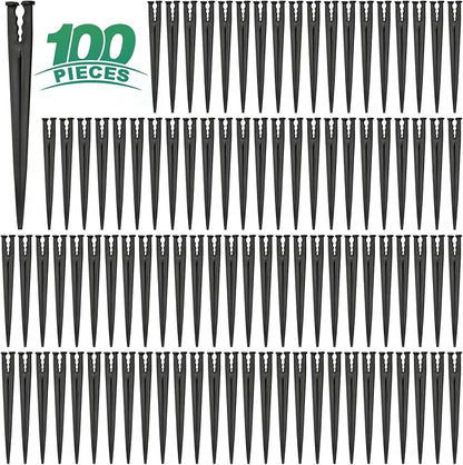 RedChili 100 Pack 1/4 Inch Drip Irrigation Support Stakes, Plastic, 5.68 Inch, Barb Connector, Ideal for 1/4-Inch Tubing, Indoor/Outdoor Use