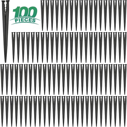 RedChili 100 Pack 1/4 Inch Drip Irrigation Support Stakes, Plastic, 5.68 Inch, Barb Connector, Ideal for 1/4-Inch Tubing, Indoor/Outdoor Use