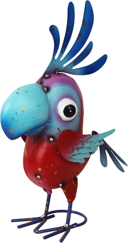 Metal Parrot Statue Outdoor Garden Decor,15" Bird Decor Yard Statue Decorations Outdoor,Funny Parrot Sculpture for Patio, Lawn, Backyard(Pink and Blue)