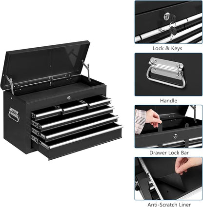 TUFFIOM 8-Drawer Rolling Tool Chest, Tool Storage Cabinet w/Lockable Wheels, Detachable Top, Drawers & Side Hooks, Mechanic Tool Organizer Box for Garage Warehouse Repair Shop