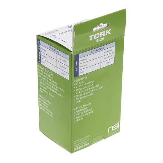 NSi Industries TORK 652B Outdoor Heavy-Duty 15-Amp Photocell Controlled/Light Activated Mechanical Plug-In Timer With 6 1/2-Inch Cord - Compatible With Incandescent/Compact Fluorescent/Led – Ideal for Halloween Decorations
