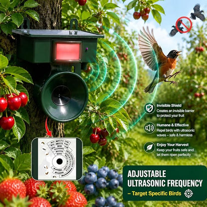 2026 Solar Ultrasonic Bird Repellent Devices Outdoor,Best Bird Deterrent for Pool,Pigeon Repellent for Balcony,Keep Crows Sparrows Starlings Out of Fruit Trees,Swimming Pool,Patio,Roof (2 Pack)