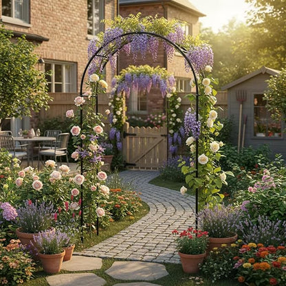 Garden Arch Galvanized Metal Rust-Proof Heavy Duty for Climbing Vines Roses | 7.6ft H x 4.6ft W Upgrade Garden Arbor for Plants, Flowers, Clematis, Jasmine, Party Decor for Wedding, Halloween, Christmas