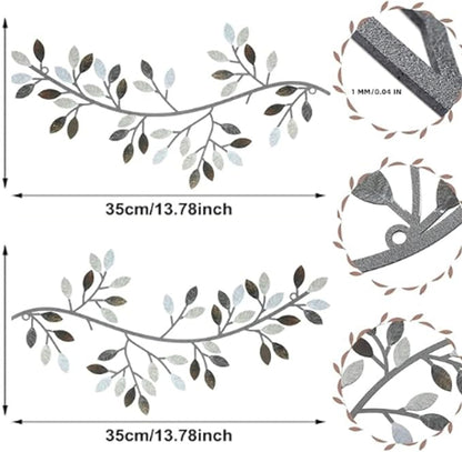 Hotop 2 Pieces Metal Tree Leaf Wall Decor Vine Olive Branch Leaf Wall Art Wrought Iron Scroll Sculptures Above the Bed, Living Room, Outdoor Decoration(Classic Style,Retro Color)