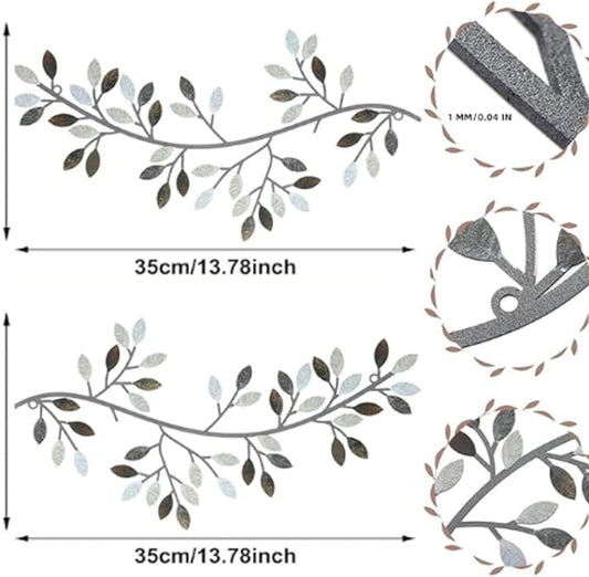 Hotop 2 Pieces Metal Tree Leaf Wall Decor Vine Olive Branch Leaf Wall Art Wrought Iron Scroll Sculptures Above the Bed, Living Room, Outdoor Decoration(Classic Style,Retro Color)