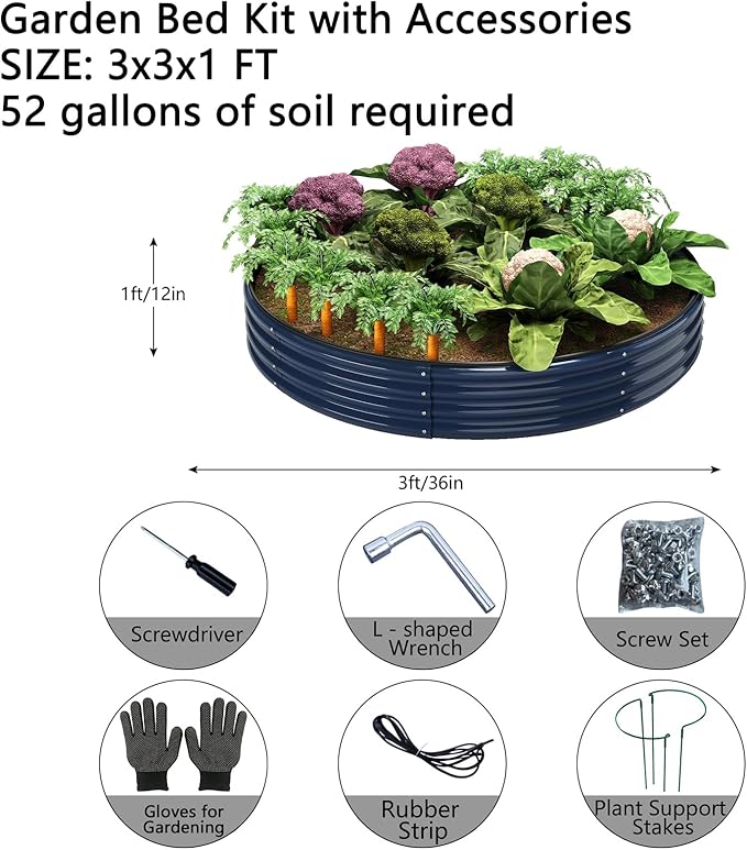 ZFHgarden Galvanized Metal Planter Raised Garden Bed Kit for Gardening Outdoor Garden Box Raised Flower Bed 2PC Blue 3X3X1FT