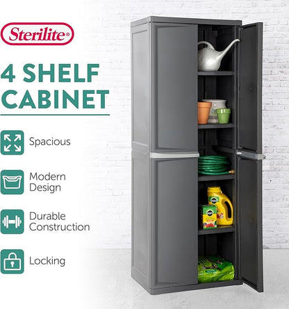 Sterilite 2-Pack 4 Shelf Cabinet, Lockable Utility Storage w/Adjustable Shelves, Gray - Plastic Shelving Unit for Organizing Garage, Pantry, Basement, Laundry Room or Mudroom