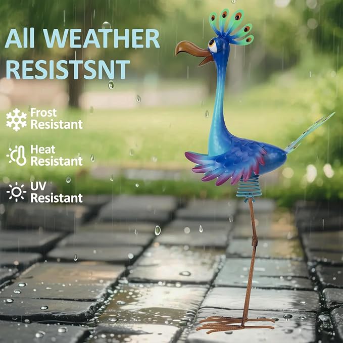 Natelf Metal Outdoor Peacock Statue Bird Decor 26in Tall | Large Garden Standing Sculpture, For Yard Patio Porch Home, For Women Mom Grandma