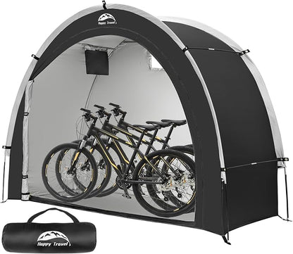 Happy Travel Bike Storage Tent Shed, Outdoor Waterproof Bicycle Covers Shelter with Window for 2/3/4/6/8 Bikes,Oversized Outside Portable Sheds for Lawn Mower,Garden Tools