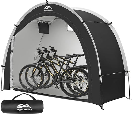 Happy Travel Bike Storage Tent Shed, Outdoor Waterproof Bicycle Covers Shelter with Window for 2/3/4/6/8 Bikes,Oversized Outside Portable Sheds for Lawn Mower,Garden Tools