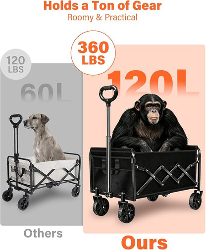 Wagons Carts Foldable - Collapsible Folding Wagon, Portable Folding Wagon Cart with Wheels, Outdoor Utility Carts for Groceries, Camping, Sports, Shopping, Garden, Black