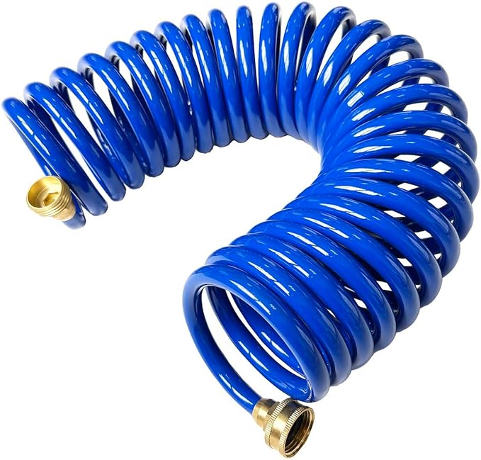 SANFU PU Recoil Garden Water Hose 3/8"ID(9.5 x 12.7mm) x 25ft Premium with 3/4"Inch Brass Fittings Retractable, Swivel Female, Outdoor Patio Hose Marine&Boat, Blue(25')