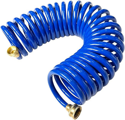 SANFU PU Recoil Garden Water Hose 3/8"ID(9.5 x 12.7mm) x 25ft Premium with 3/4"Inch Brass Fittings Retractable, Swivel Female, Outdoor Patio Hose Marine&Boat, Blue(25')