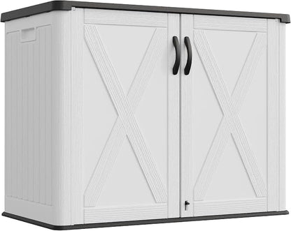 Greesum Outdoor Storage Cabinet, 26 CUFT Deck Box Without Shelves, Waterproof Plastic Storage Shed for Patio Cushions, Gardening Tools, Sidehandles and Lockable, UV Resistant, White