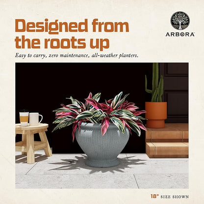 ARBORA 18" Cannes Urn Planter - Premium Polyresin Decorative Outdoor Planter with Drillable Drainage Hole for Optional Indoor Use, Lightweight, Weatherproof Plant Pot for Front Step, Garden, Deck