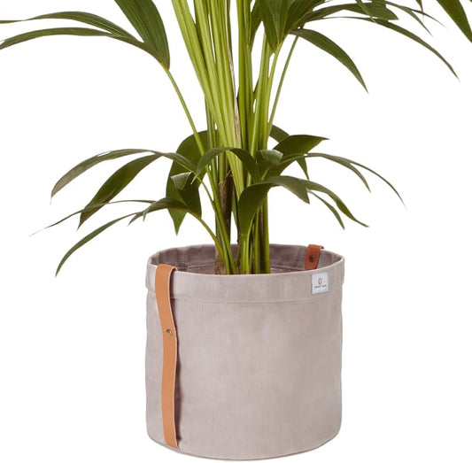 Extra Large Waxed Canvas Planter – 10" Stone Gray Fabric Pot Cover for Indoor/Outdoor Plants, Hanging Basket & Floor Plant Holder, Handmade Decorative Plant Container