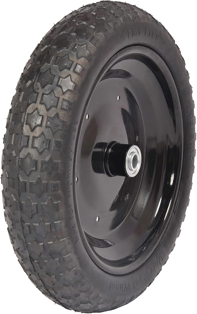 Universal Fit, Flat Free Wheelbarrow Tire and Wheel Assembly with Adapter Kit, black