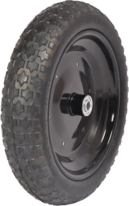 Universal Fit, Flat Free Wheelbarrow Tire and Wheel Assembly with Adapter Kit, black