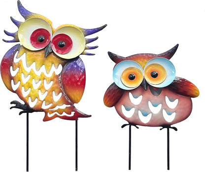 Pack of 2 Metal Fresh Color Owl Garden Statues Silhouette Owl Stakes Decorative Outdoor Statues Animal Sculptures for Yard Décor and Lawn Ornaments, MX202303-1 | Weatherproof metal. Fresh colored 2-pack silhouette stakes. Perfect for garden, yard, pati...