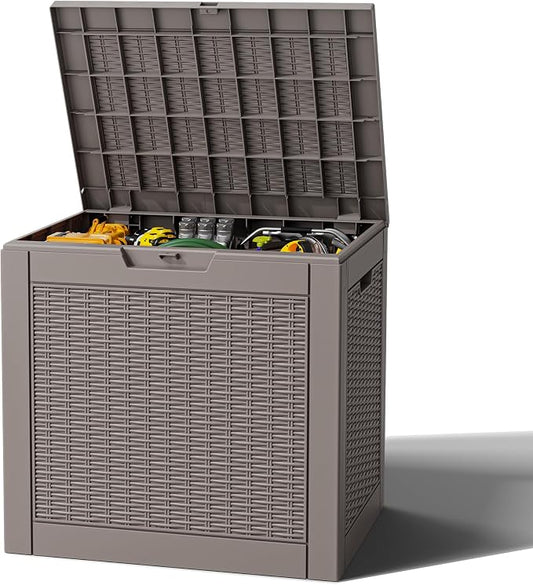 Outdoor Storage Box, Resin Deck Boxes Indoor and outdoor, Waterproof Storage Box Lockable Lid (Grey, 35 Gallon)