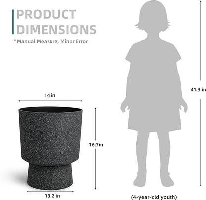 2-Pack 16.8" Black Terrazzo Pedestal Planters with Drainage Holes | Set of 2 PP pedestal planters with black terrazzo finish, drainage plugs, and weather-resistant surface for porch or patio