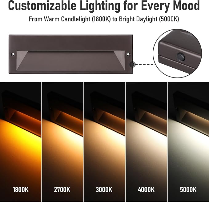 LEONLITE 3-Pack 10.6 Inch 5CCT Low Voltage LED Step Lights, Surface Mount | 12–24V AC/DC, 6W, Ultra-Slim Landscape Stair Lights, IP65, Outdoor Lighting for Decks Hardscapes, Aluminum, Oil Rubbed Bronze