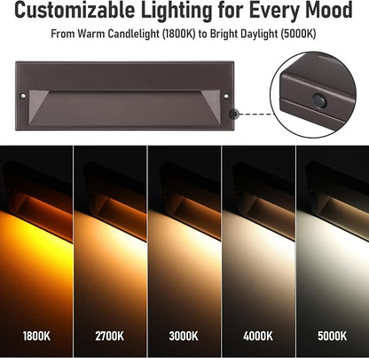 LEONLITE 12-Pack 10.6 Inch 5CCT Low Voltage LED Step Lights, Surface Mount | 12–24V AC/DC, 6W, Ultra-Slim Landscape Stair Lights, IP65, Outdoor Lighting for Decks Hardscapes, Aluminum, Oil Rubbed Bronze