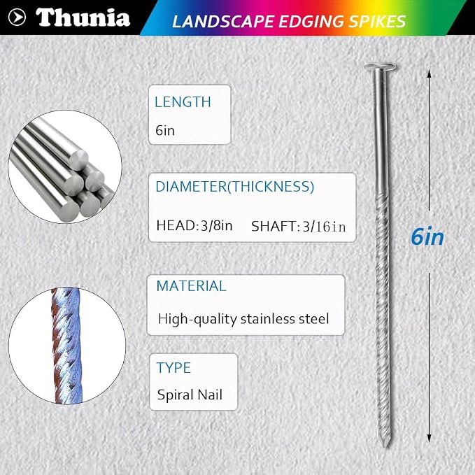 Artificial Turf Stakes Landscape Edging Stakes Spiral Stainless Steel Anchoring Spikes for Landscaping Edging, Weed Barrier, Lawn Edging,Tent Stakes, 6 in 76 Pcs