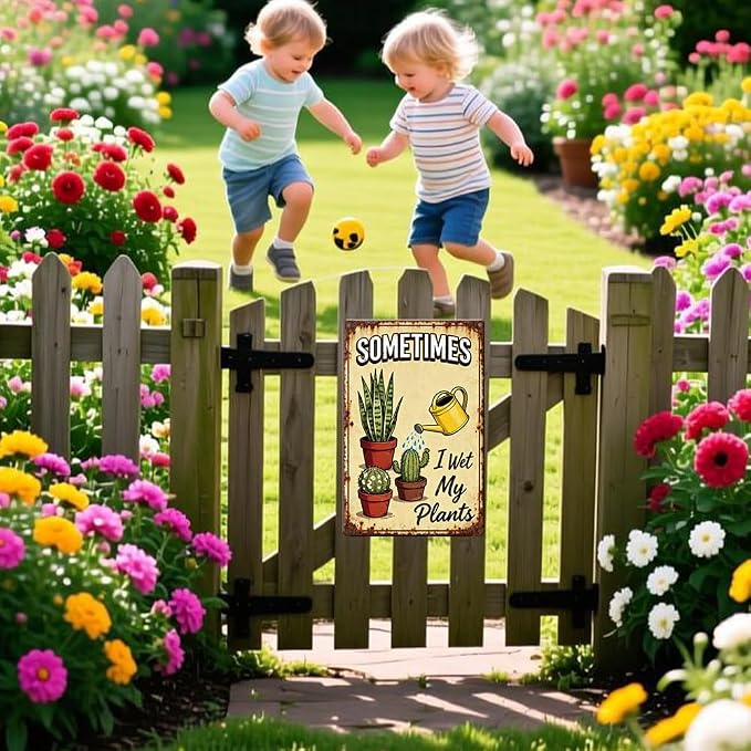 Garden Metal Tin Sign,Sometimes I Wet My Plants Sign | Vintage Funny Wall Art for Outdoor Garden Greenhouse Yard Wall Decor