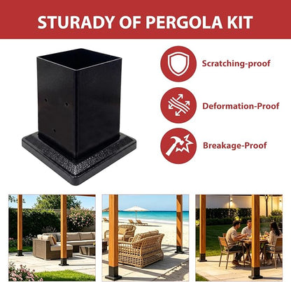 4 Pack 4x4 Post Base with Decorative Cover, Heavy Duty Iron Post Base, 3.6" x 3.6" Inner Size, Black Powder Coated Deck Post Base for Concrete, Pergola, Fence, Porch Railing, Gazebo