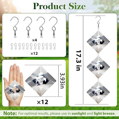 CHONOVO Bird Deterrents for Outside, 12 Discs 4 Set Reflective Eagle Wind Spinners, 3D Bird Scare Devices to Keep Woodpecker Pigeon Away, Outdoor Hanging Bird Reflectors for Patio, Roof, Garden, Yard