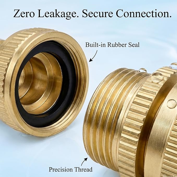 3/4 Inch GHT Solid Brass Garden Hose Quick Connect Fittings, Water Hose Connectors with Leak-Proof Seal for Outdoor Gardening and Cleaning Use (6, Gold)