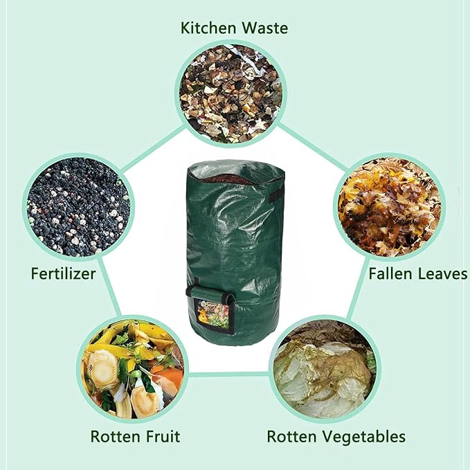 Compost Bin Bags 34 Gallon, Garden Compost Bags Outdoor Reusable,Organic Waste Garden Yard Compost Bag Collapsible Leaf Lawn Bags Gardening Container (Green 1pc)