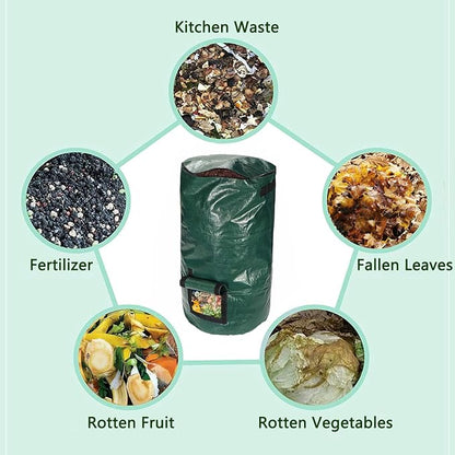 Compost Bin Bags 34 Gallon, Garden Compost Bags Outdoor Reusable,Organic Waste Garden Yard Compost Bag Collapsible Leaf Lawn Bags Gardening Container (Green 1pc)