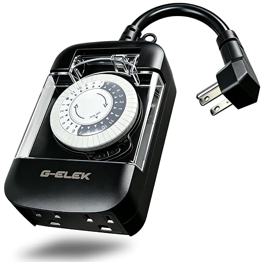 G-ELEK Outdoor Mechanical Timer Plug Waterproof, 24 Hour Daily Cycle, 30 Minute, 3 Prong Grounded 2 Outlets, Heavy Duty Programmable Socket for Christmas Patio Yard Pool Pump, ETL Listed