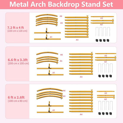Metal Arch Backdrop Stand Set of 3 Wedding Arch Stand 7.2FT & 6.6FT & 6FT Arched Backdrop Frame for for Wedding Ceremony Baby Shower Birthday Party Graduation Ceremony Decoration