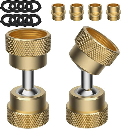 2 Pack Swivel Metal Garden Hose Adapter, 3/4" Hose-Protect with 4 Adapters | Brass Pipe Kink Protection, 3/4" Male Connectors, Outdoor Faucet to Garden Hose, Dual Female Big Angle Rotation at Both Ends
