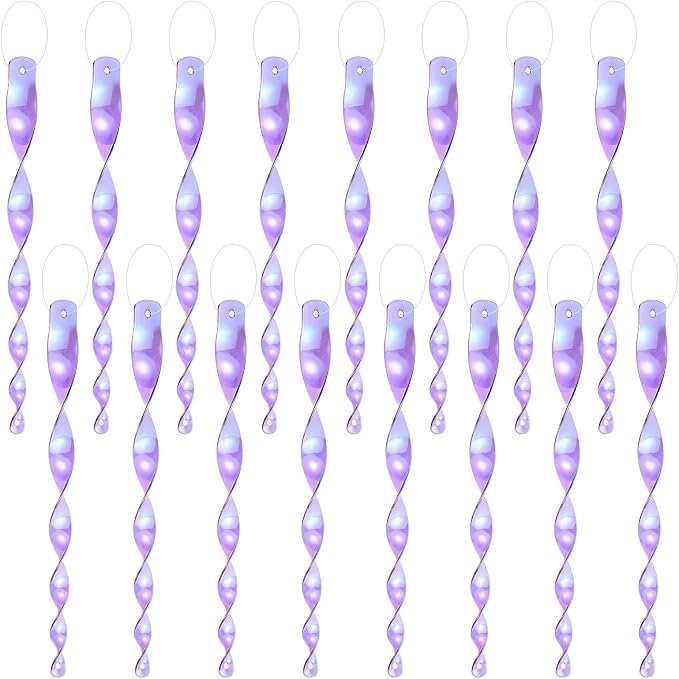 M METERXITY 16-Pack Bird Reflective Rods 11.5 Inch Spiral Bird Scare Rods Hanging Birds Deterrent Device for Yard/Patio/Garden/Farm/Decoration [Purple]